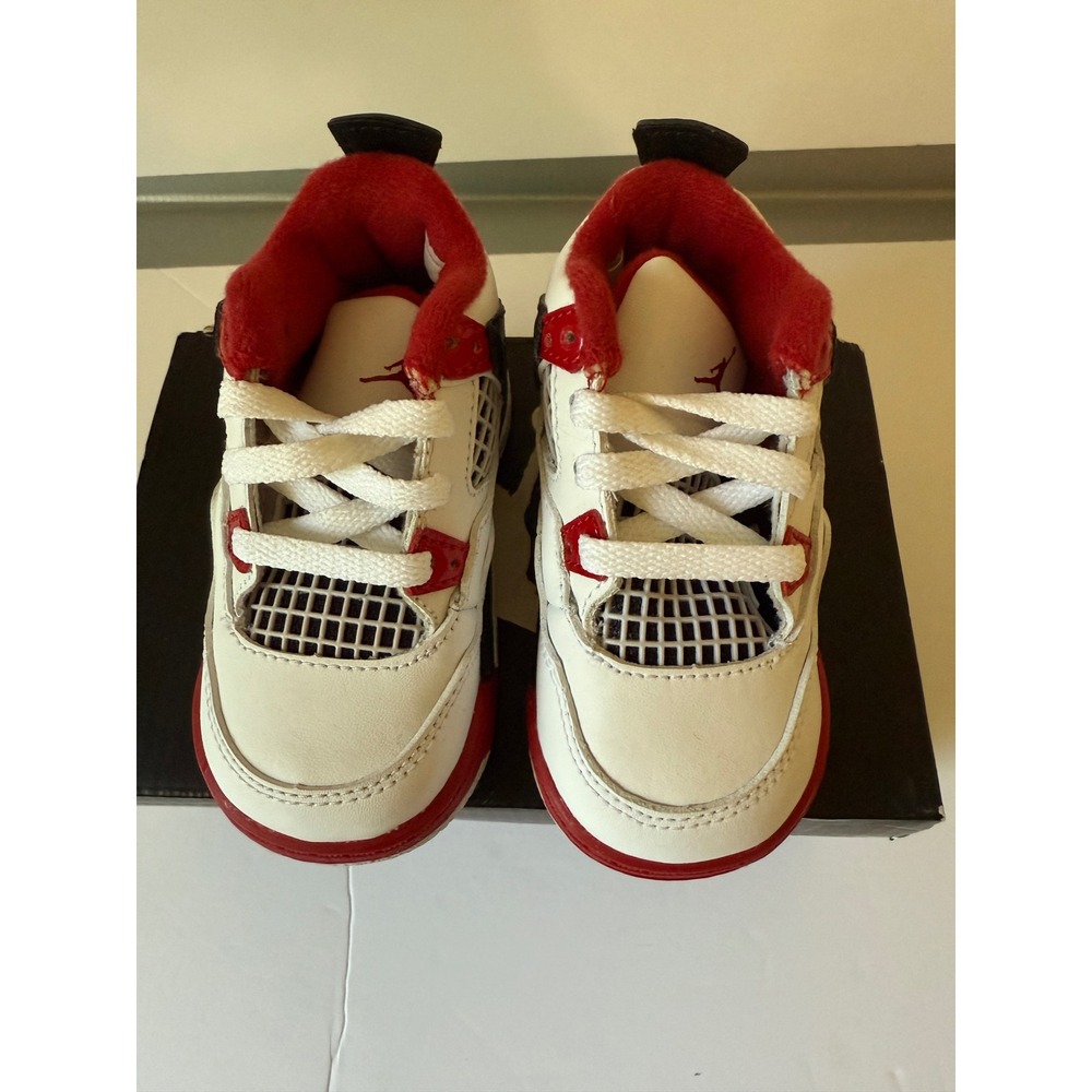 Jordan 4 Retro TD Fire Red Toddler Sneakers White Red Black size 4.5 308500 110 - Picture 7 of 8